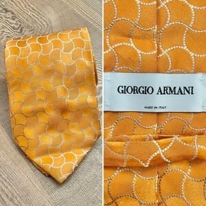 Giorgio Armani silk tie, light orange with silver pattern, made in Italy